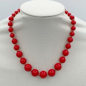Vintage Red Acrylic Beaded with Gold Tone Spacers Necklace